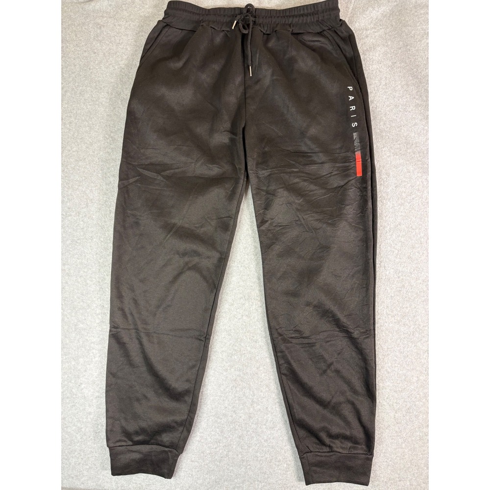 Paris Graphic Joggers Mens XXL Black Polyester Drawstring Sweatpants Casual‎